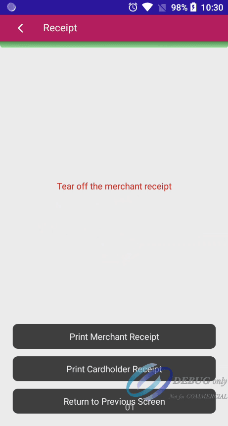 Image of the terminal app receipt page.