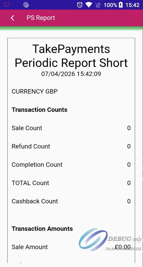 Image of the terminal app Report Display Page.