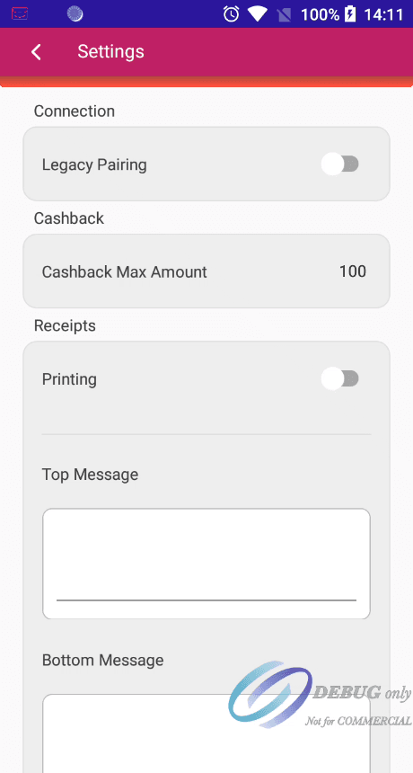 Image of the terminal app Settings Page.